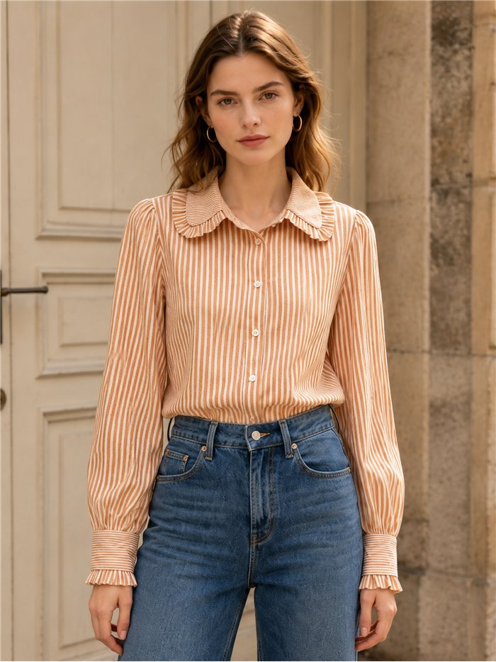 Camisa rayas cuello bobo volante