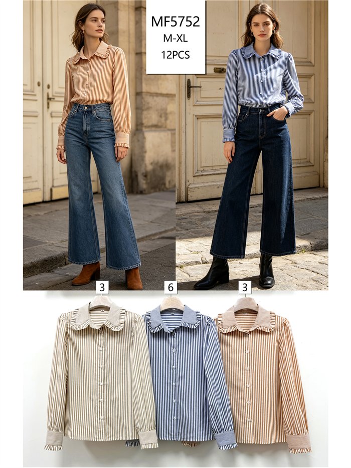 Camisa rayas cuello bobo volante