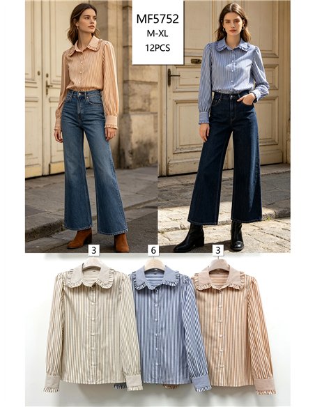 Camisa rayas cuello bobo volante