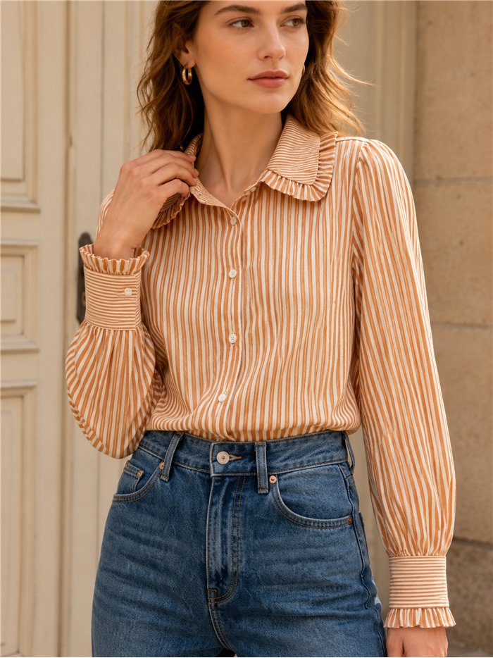 Camisa rayas cuello bobo volante