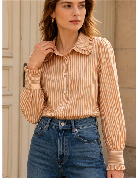 Camisa rayas cuello bobo volante