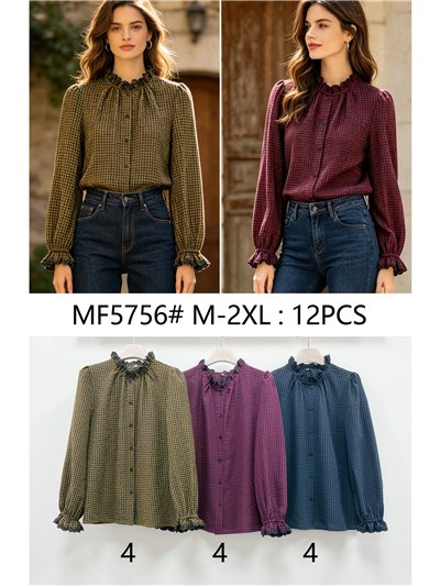 Blusa cuadros cuello fruncido 2