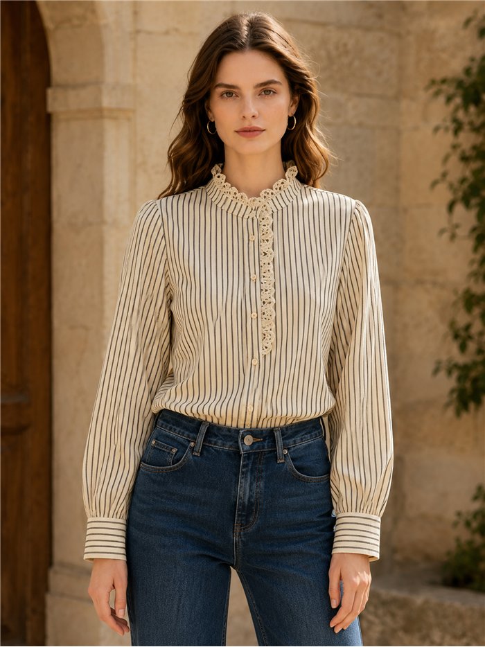 Blusa rayas encaje