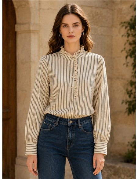 Blusa rayas encaje