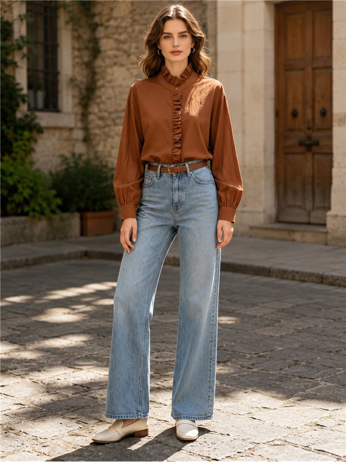 Blusa lisa volante frontal