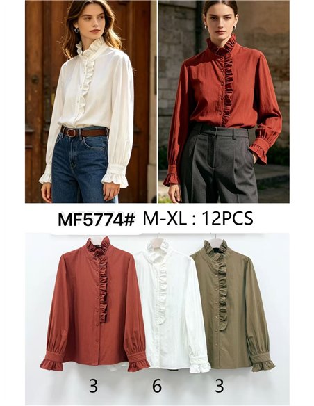 Blusa cuello alto volante