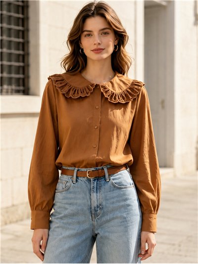 Camisa cuello bobo calado