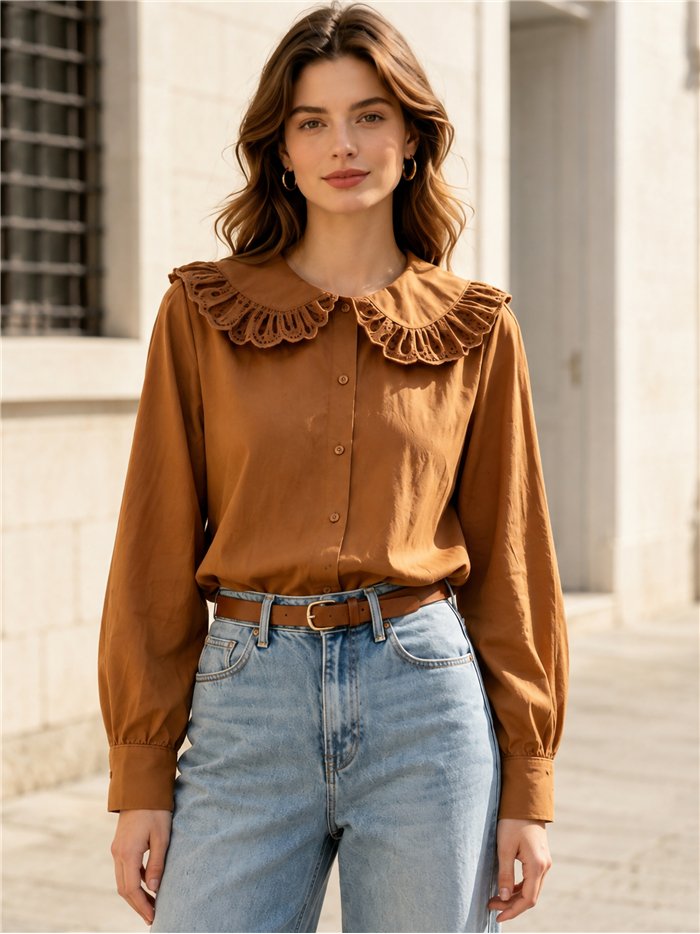 Camisa cuello bobo calado
