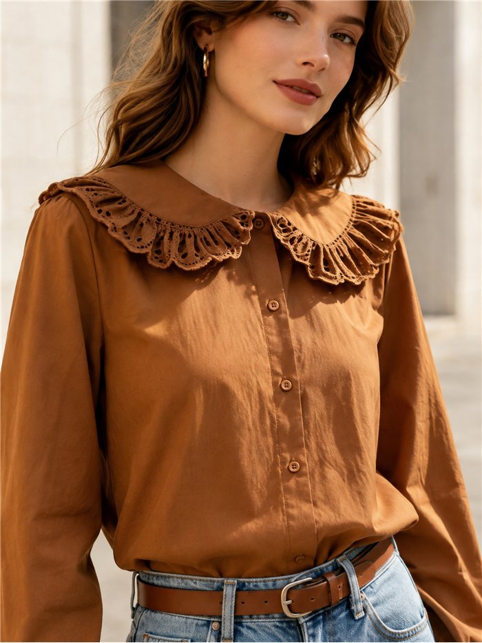 Camisa cuello bobo calado