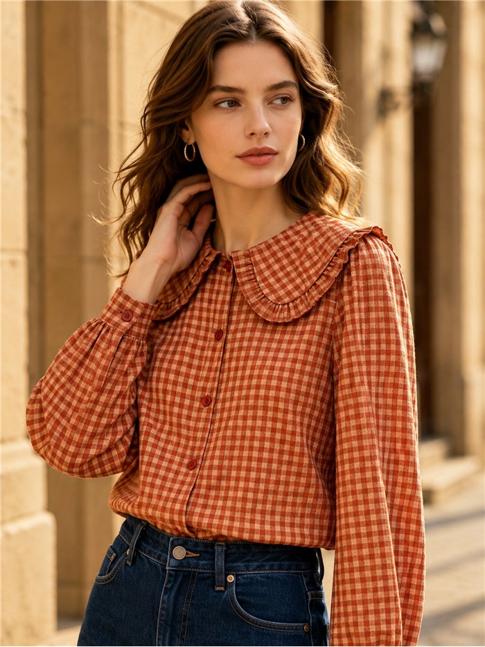 Camisa cuadros cuello bobo