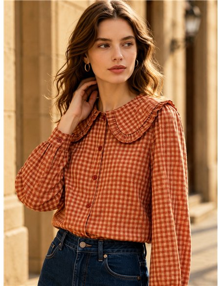 Camisa cuadros cuello bobo