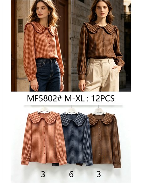 Camisa cuadros cuello bobo