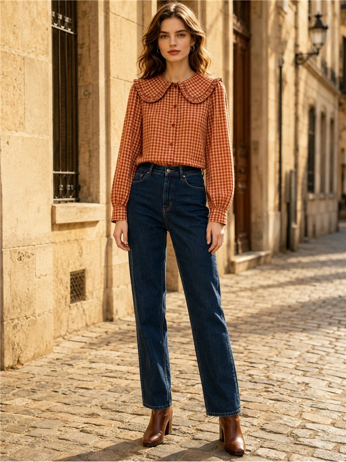 Camisa cuadros cuello bobo