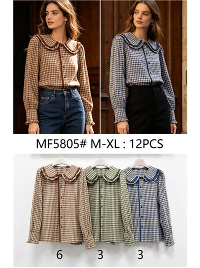 Camisa cuadros cuello bobo puntillas 2