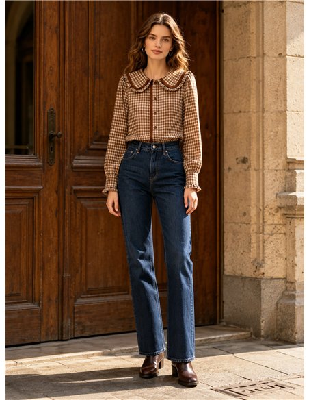 Camisa cuadros cuello bobo puntillas