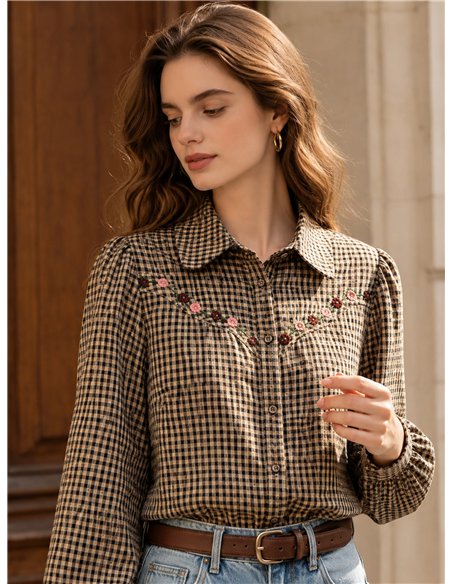 Camisa cuadros bordado floral