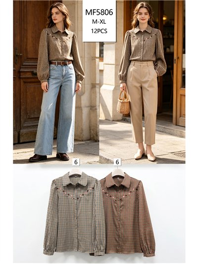 Camisa cuadros bordado floral 2