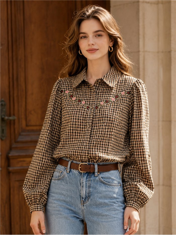 Camisa cuadros bordado floral