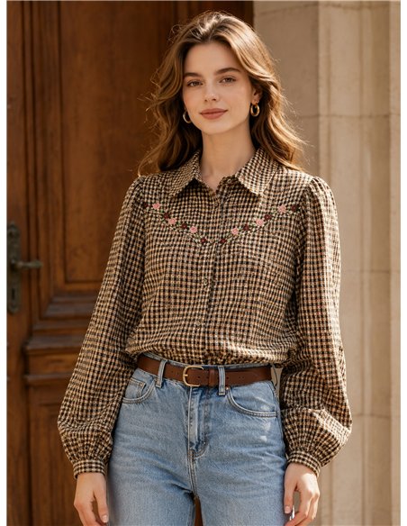 Camisa cuadros bordado floral