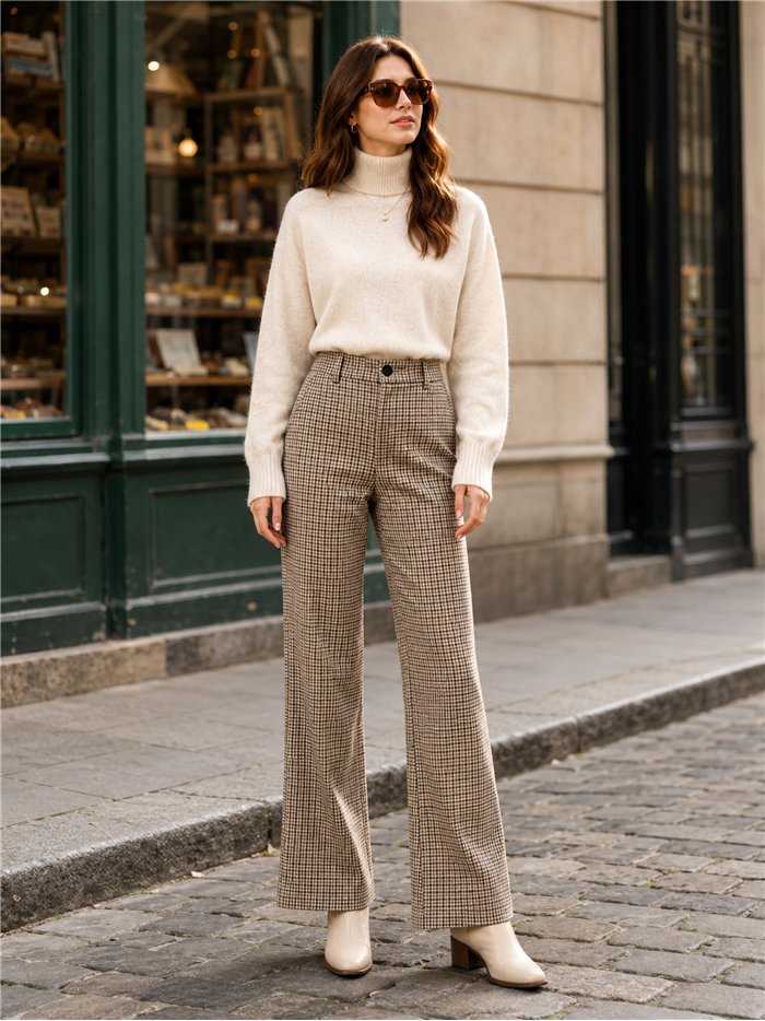 Pantalón flare de cuadros