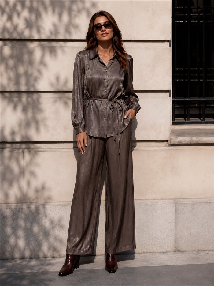 Pantalón wide leg satinado