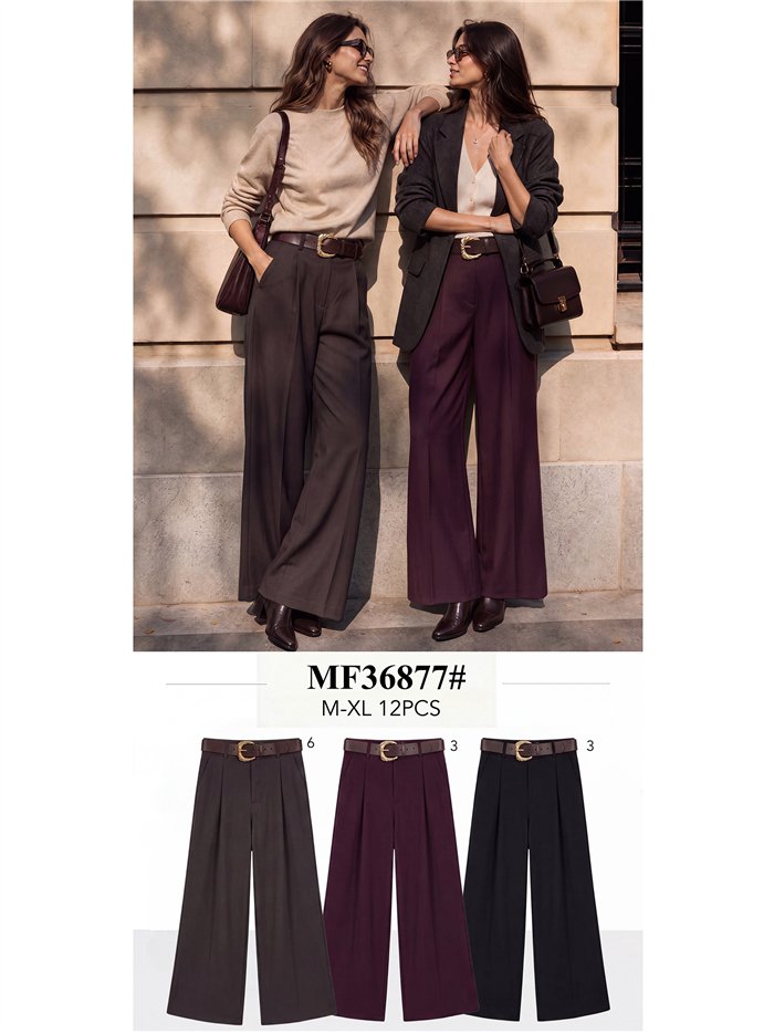 Pantalón sastre wide leg cinturón