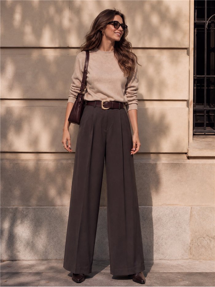 Pantalón sastre wide leg cinturón