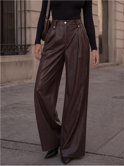 Pantalón wide leg efecto piel
