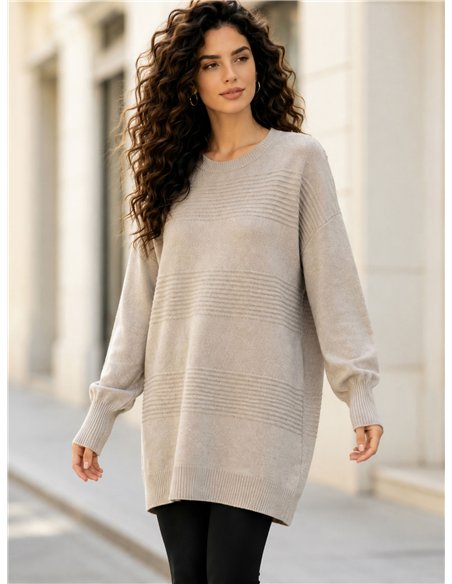 Langer Pullover mit geprägten Streifen