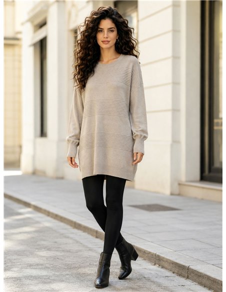 Langer Pullover mit geprägten Streifen