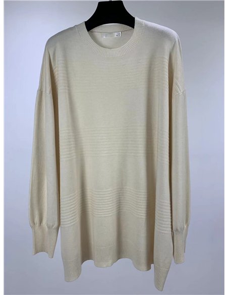 Langer Pullover mit geprägten Streifen
