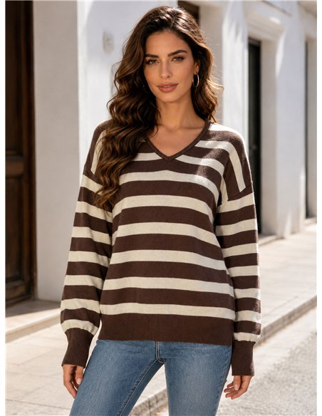 Jersey rayas metalizada cuello pico