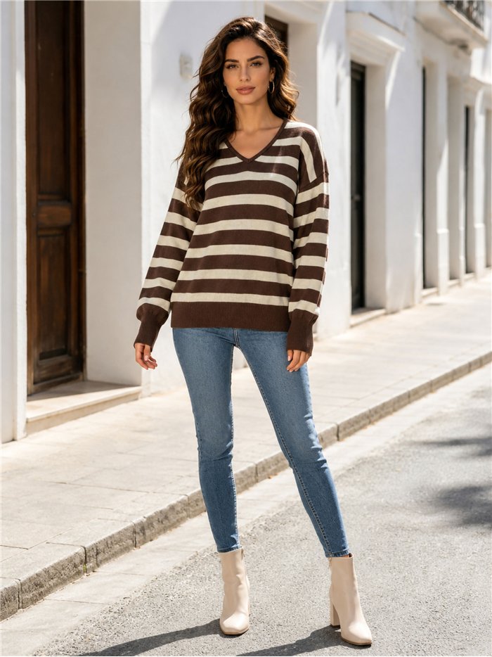 Jersey rayas metalizada cuello pico
