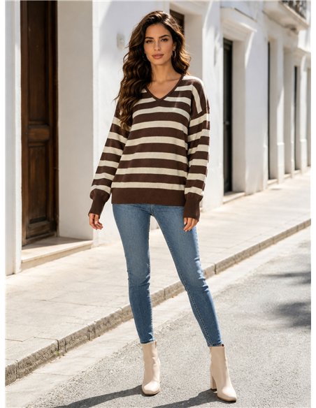 Jersey rayas metalizada cuello pico