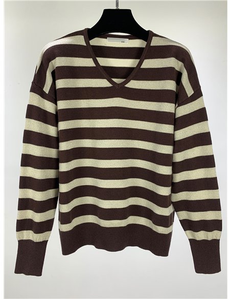 Jersey rayas metalizada cuello pico