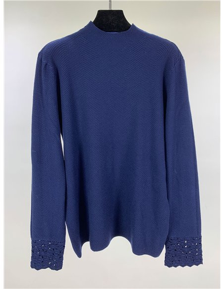 Jersey cuello alto puños encaje