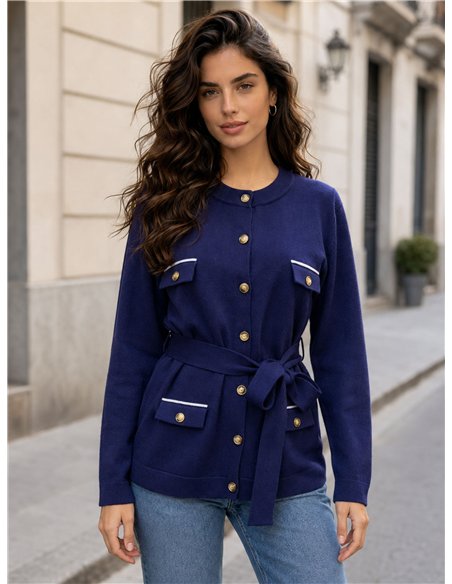 Belted utility knit cardigan