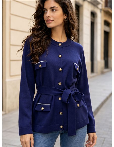 Belted utility knit cardigan