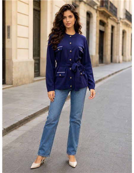Belted utility knit cardigan