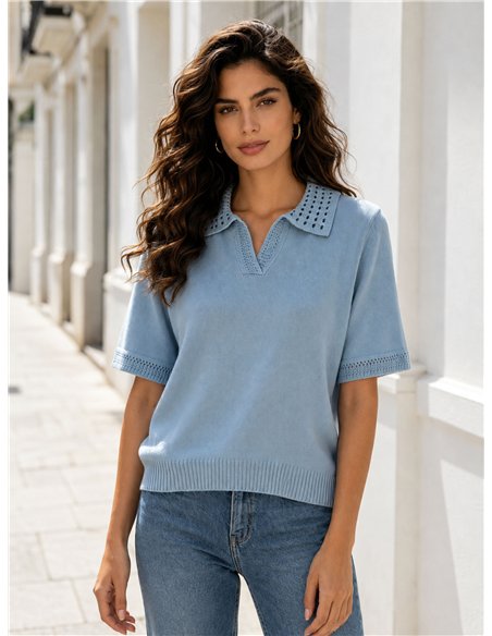 Jersey cuello polo detall calado