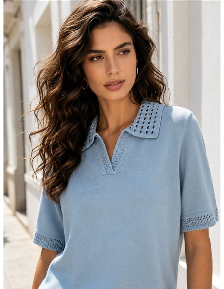 Jersey cuello polo detall calado