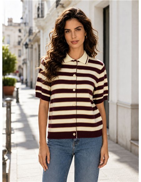 Cárdigan cuello polo rayas manga corta