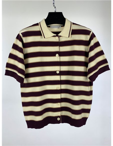 Cárdigan cuello polo rayas manga corta
