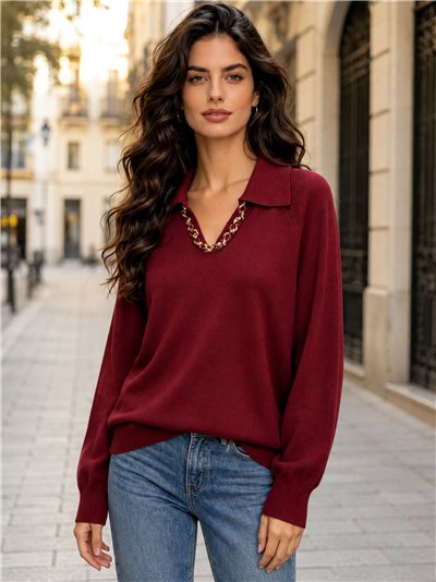 Jersey cuello polo cadena decorativa