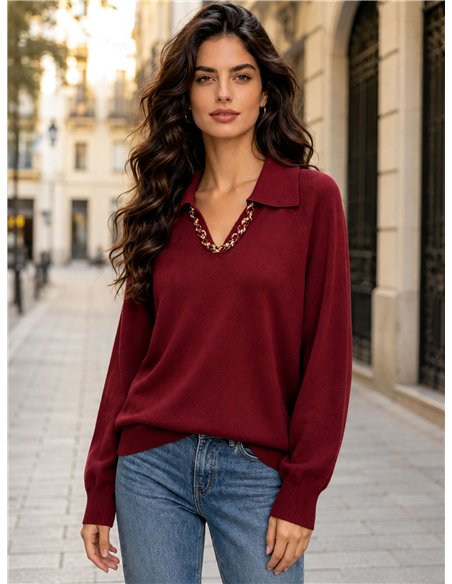 Jersey cuello polo cadena decorativa