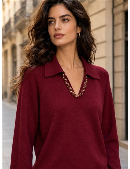 Jersey cuello polo cadena decorativa