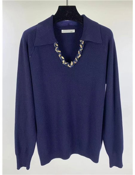 Jersey cuello polo cadena decorativa