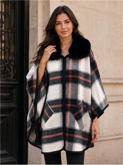 Poncho cuadros cuello pelo