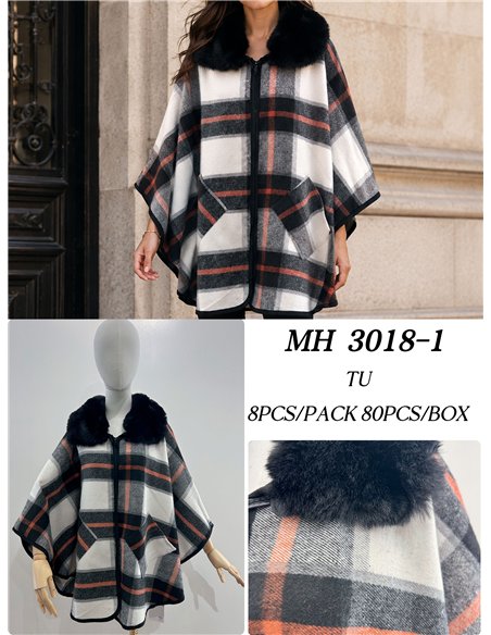 Poncho cuadros cuello pelo