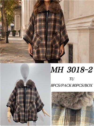 Poncho cuadros cálidos cuello pelo 2